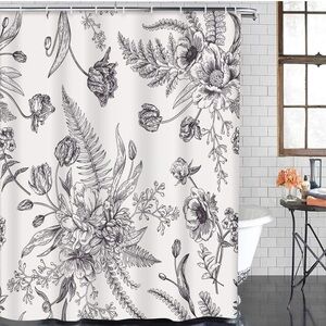 Botanical 72” x 72” Floral Black and White Shower Curtain new​